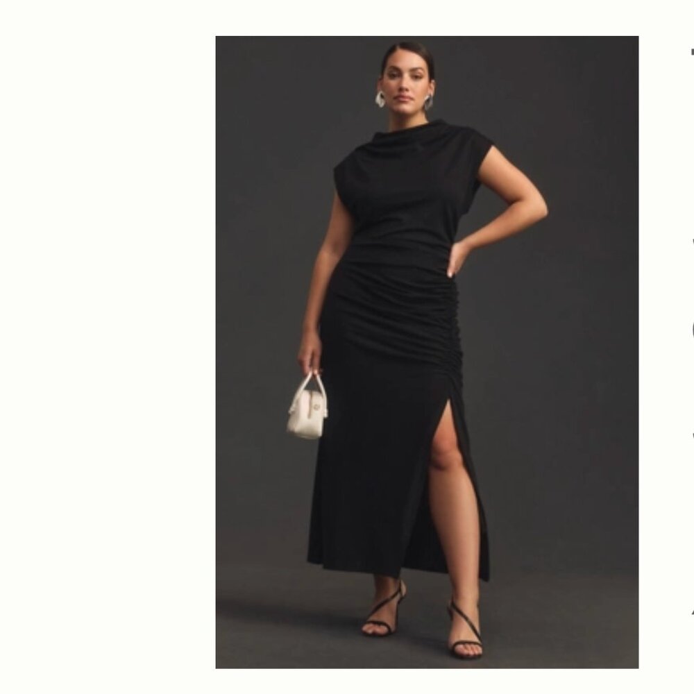 NWT XS Anthro The Maya Ruched Cowl-Neck Dress, Black